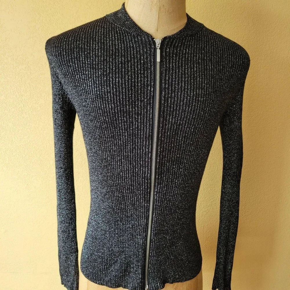 Men's INC Metallic Ribbed-Knit Full-Zip Cardigan. - Picture 2 of 5